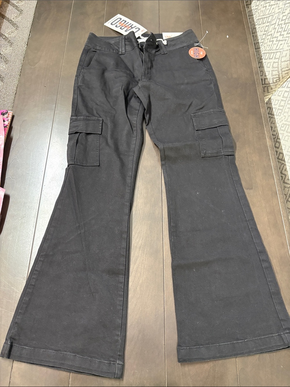 YMI Black Cargo Flare Jeans with Drawstring Waist